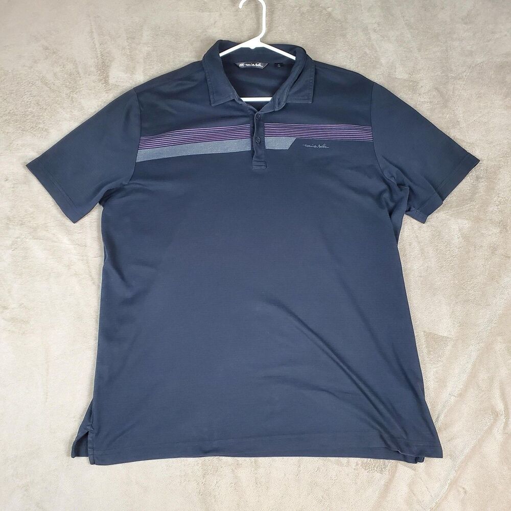 Travis Mathew Polo Shirt Mens XL Blue Striped Pima Cotton Golf Performance Top - Picture 1 of 11